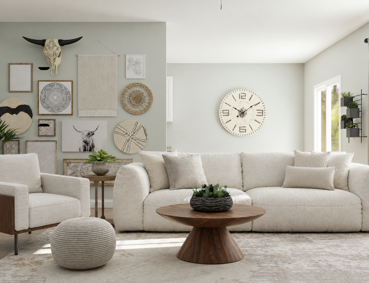A softly lit interior with natural finishes